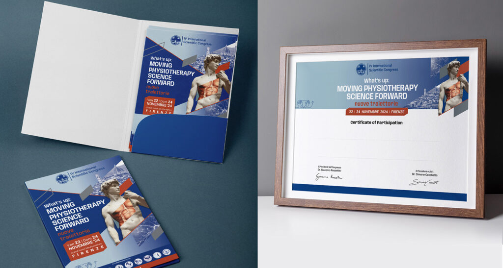 Cartellina portadocumenti con alette e attestato doi partecipazione a conferenza internazionale